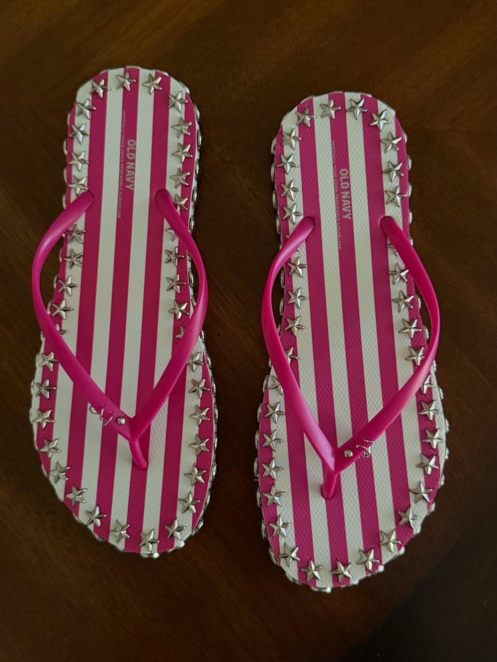 Custom Old Navy Pink & White Striped Star Trim Flip Flops